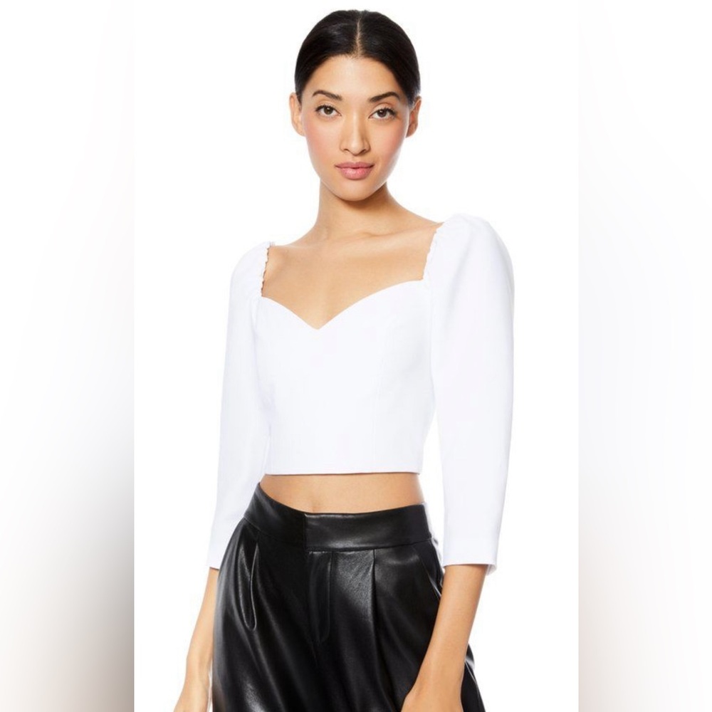 Alice + Olivia white sleeve cropper sweetheart neckline top size 0 - Picture 1 of 4